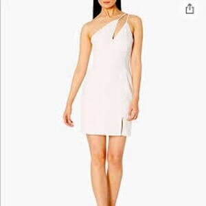 BCBGMAXAZRIA Cross Front Cutout One Shoulder Asymmetric Mini Dress Pink NWT 2